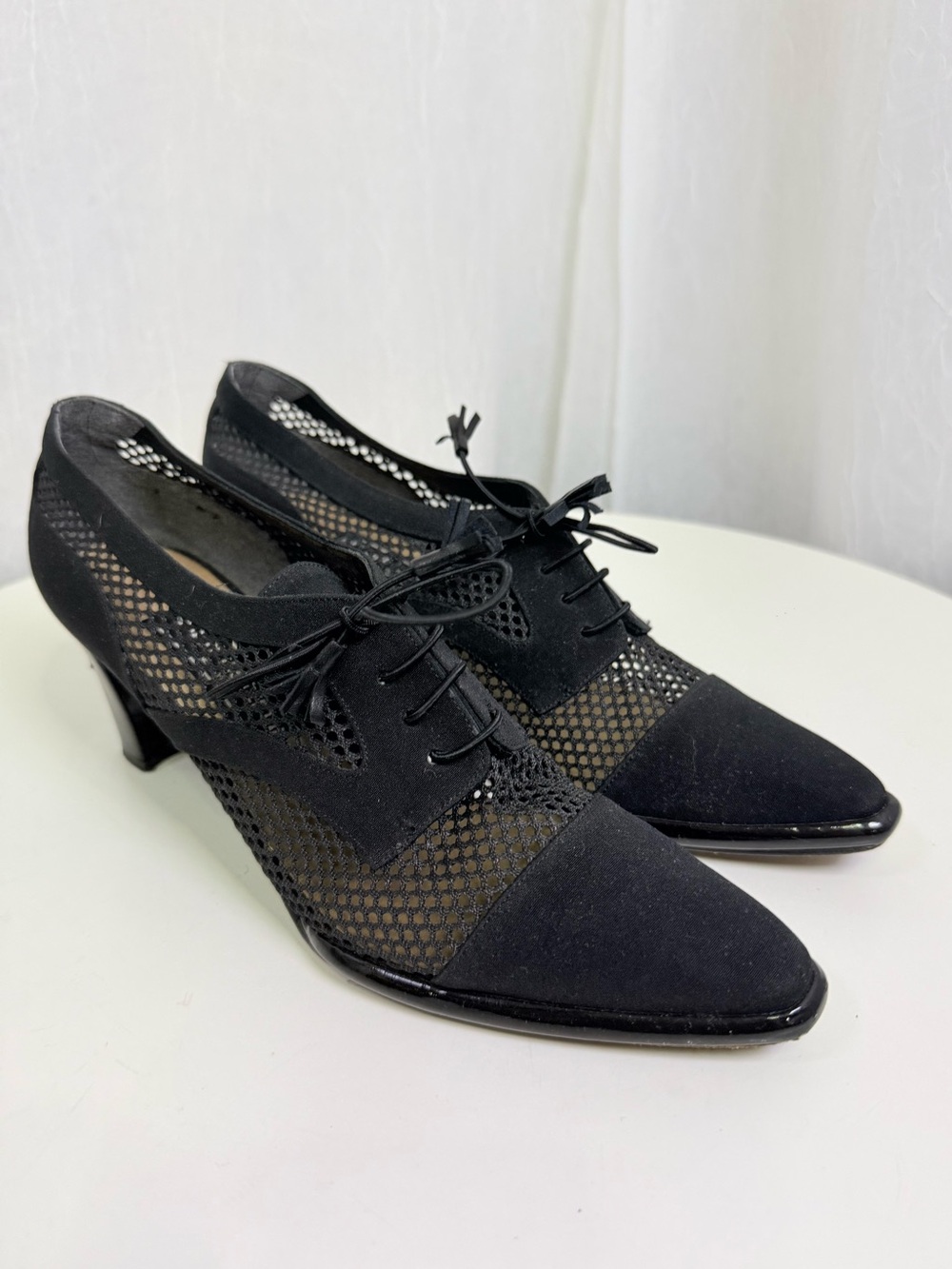 STUART WEITZMAN vintage black mesh lace-up heels
